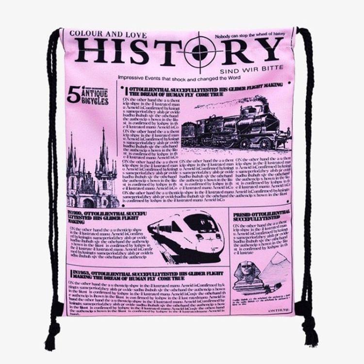News Newspaper Pattern Printing Double Shoulders Drawstring Sports Backpack Bag (Pink)