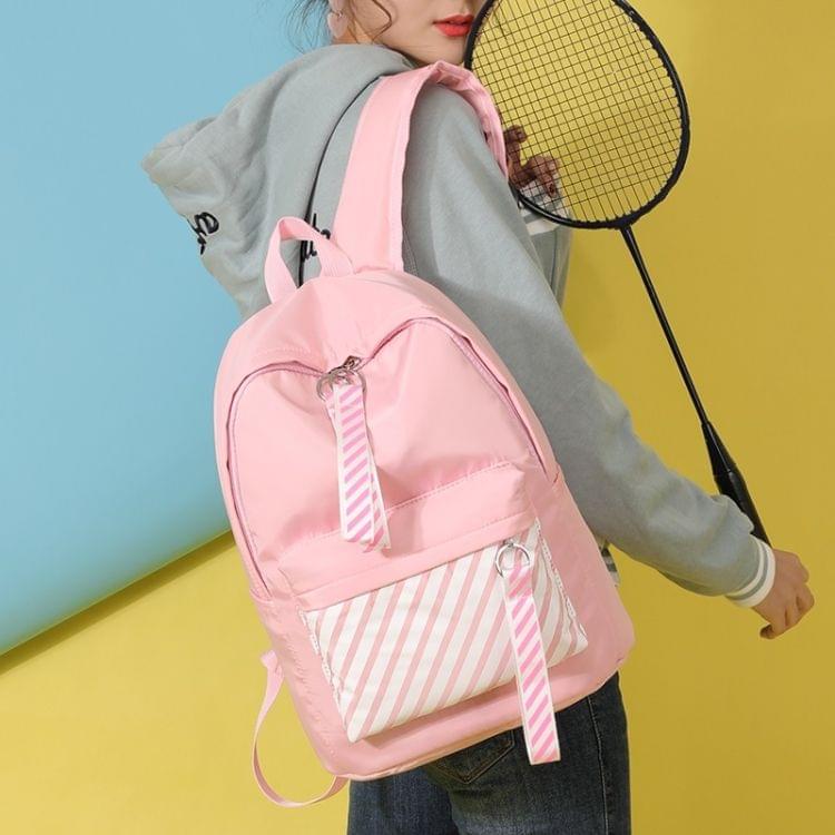 Casual Striped Waterproof Nylon Backpack Handbag (Pink)