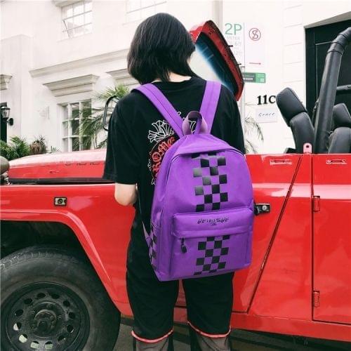 Square Pattern Double Shoulders School Bag Travel Backpack Bag
