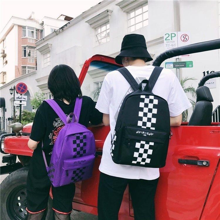 Square Pattern Double Shoulders School Bag Travel Backpack Bag