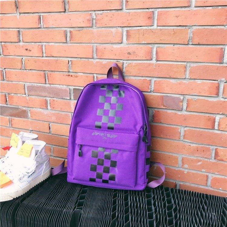 Square Pattern Double Shoulders School Bag Travel Backpack Bag