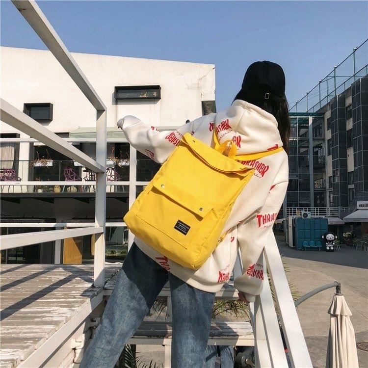 Button Double Shoulders School Bag Travel Backpack Bag (Yellow)