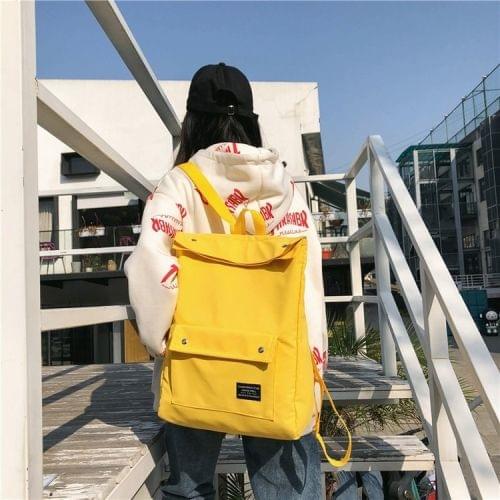 Button Double Shoulders School Bag Travel Backpack Bag (Yellow)