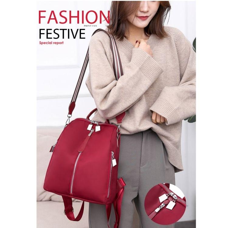 Solid Color Fashion Waterproof Backpack Anti-theft Bag (Red)