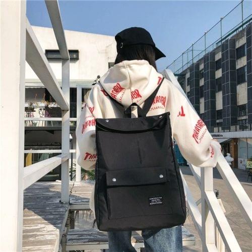 Button Double Shoulders School Bag Travel Backpack Bag (Black)