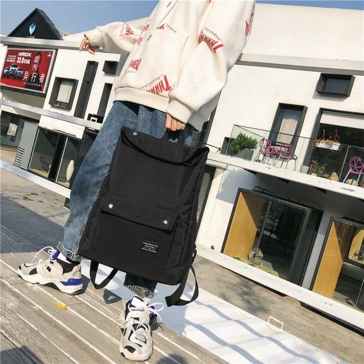 Button Double Shoulders School Bag Travel Backpack Bag (Black)