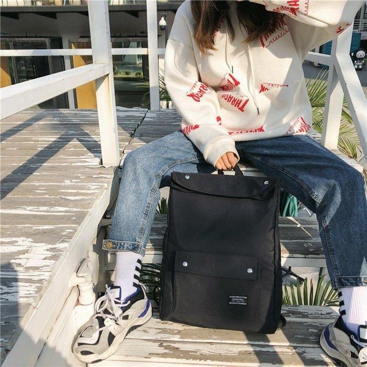 Button Double Shoulders School Bag Travel Backpack Bag (Black)