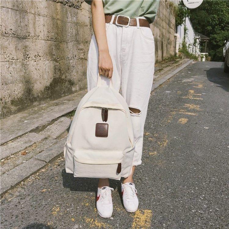 Double Shoulders School Bag Travel Backpack Bag (White)