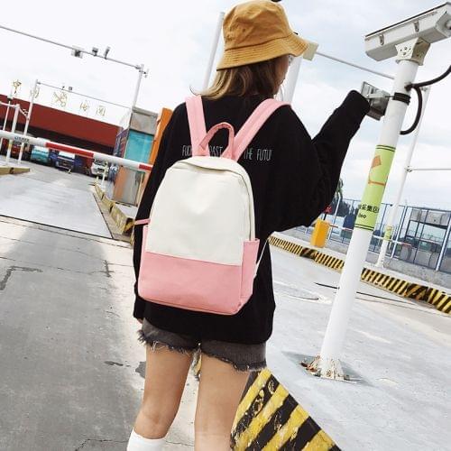Casual Stitching Backpack Bag Girl Fresh Handbag (Pink)