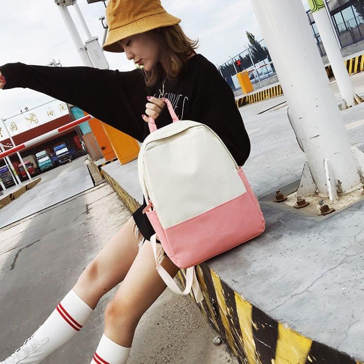 Casual Stitching Backpack Bag Girl Fresh Handbag (Pink)