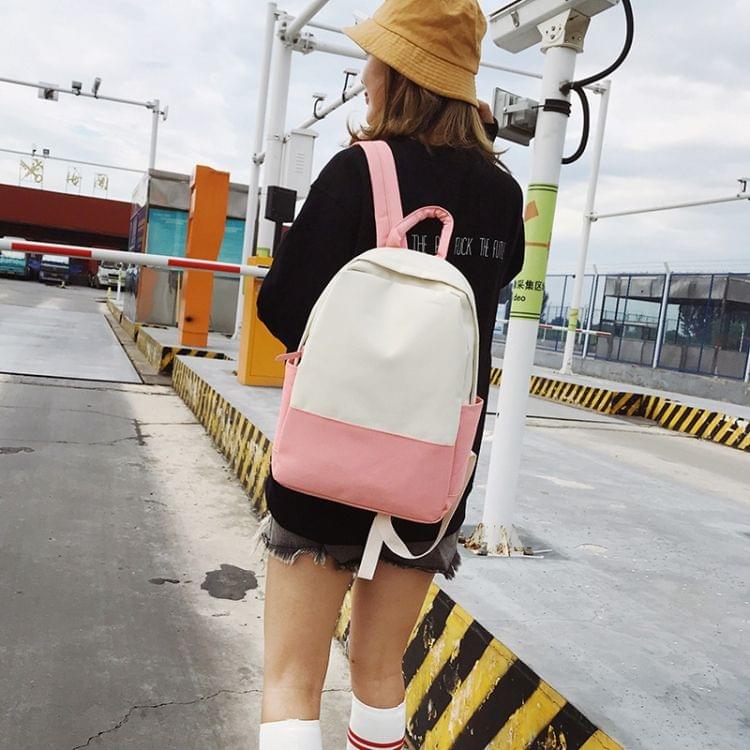 Casual Stitching Backpack Bag Girl Fresh Handbag (Pink)
