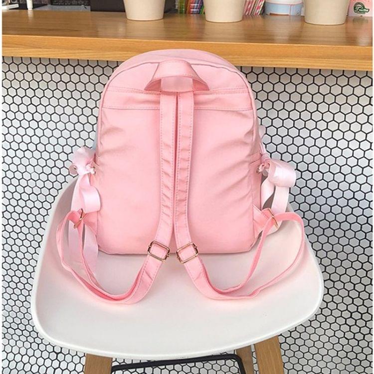 Ribbon Bow Double Shoulders School Bag Travel Backpack Bag (Black)
