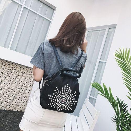 Pearl Sun PU Leather Double Shoulders School Bag Travel Backpack Bag (Black)