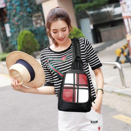 Multifunctional PU Backpack Women's Shoulder Bag (Red Splice)