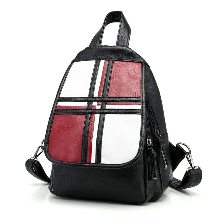 Multifunctional PU Backpack Women's Shoulder Bag (Red Splice)