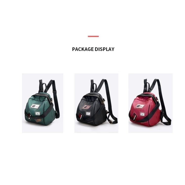 Fashion Element Pattern Multifunctional PU Leather Double Shoulders School Bag Travel Backpack Bag (Black)