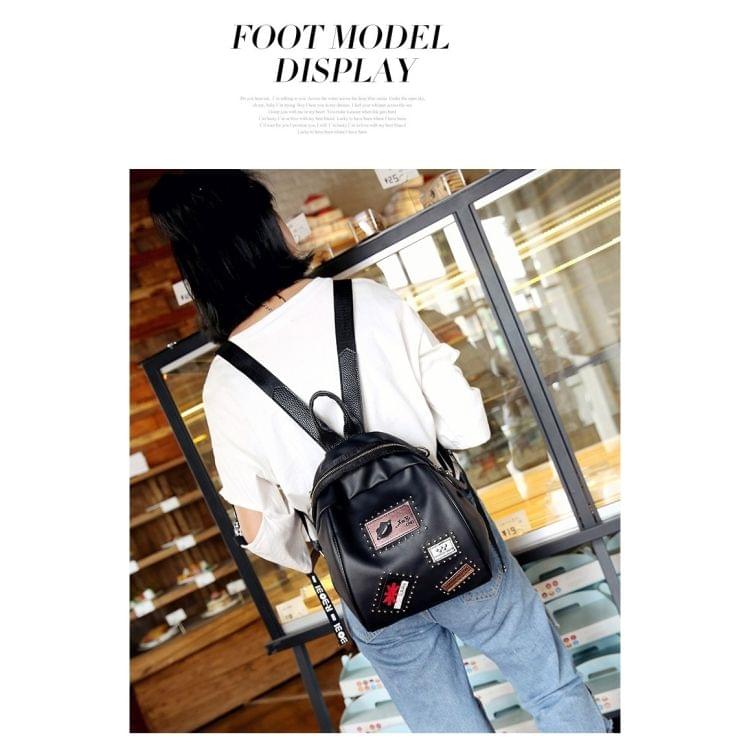 Fashion Element Pattern Multifunctional PU Leather Double Shoulders School Bag Travel Backpack Bag (Black)