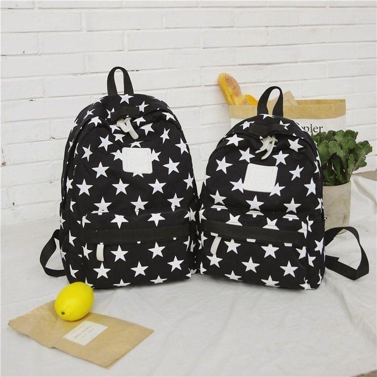 Star Pattern Double Shoulders School Bag Travel Backpack Bag (Color:Black Size: + S)