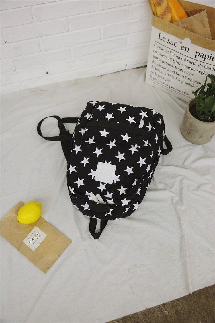 Star Pattern Double Shoulders School Bag Travel Backpack Bag (Color:Black Size: + S)