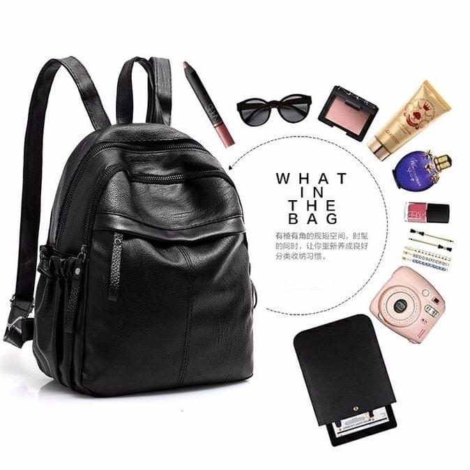 PU Casual Waterproof Double Shoulders School Bag Travel Backpack Bag
