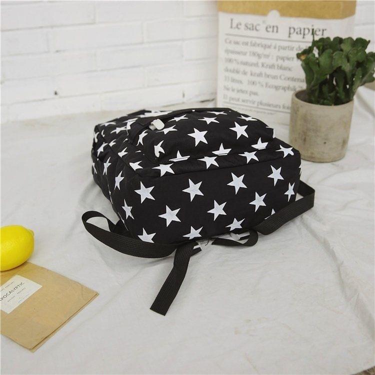 Star Pattern Double Shoulders School Bag Travel Backpack Bag (Color:Black Size: + L)
