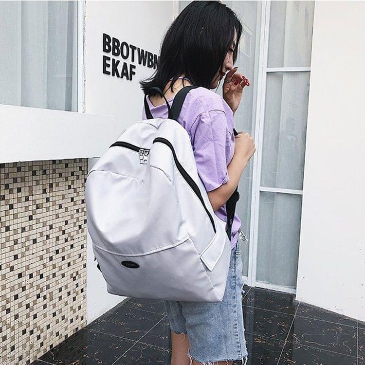 Pure Color Double Shoulders School Bag Travel Backpack Bag (White)