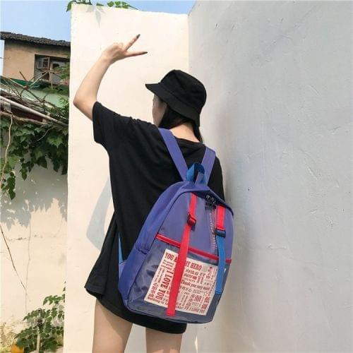 Graffiti Words Pattern Double Shoulders School Bag Travel Backpack Bag (Blue)