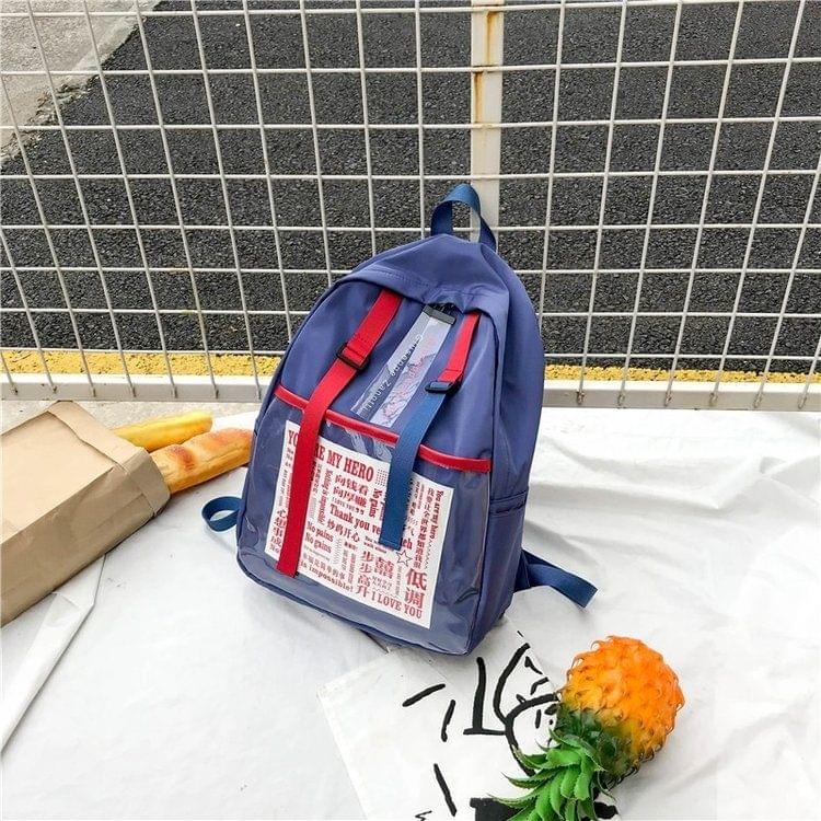 Graffiti Words Pattern Double Shoulders School Bag Travel Backpack Bag (Blue)