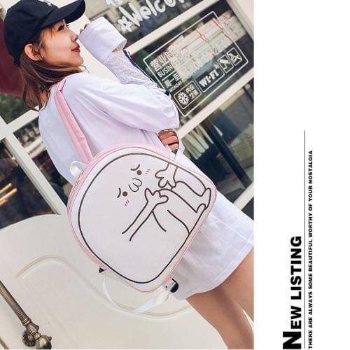Lovely Emoticon PU Shoulders Bag School Bag Travel Backpack Bag (Pink)