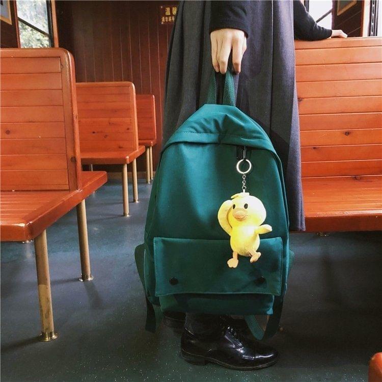 Double Shoulders School Bag Travel Backpack Bag with Duck Doll Pendant (Green)