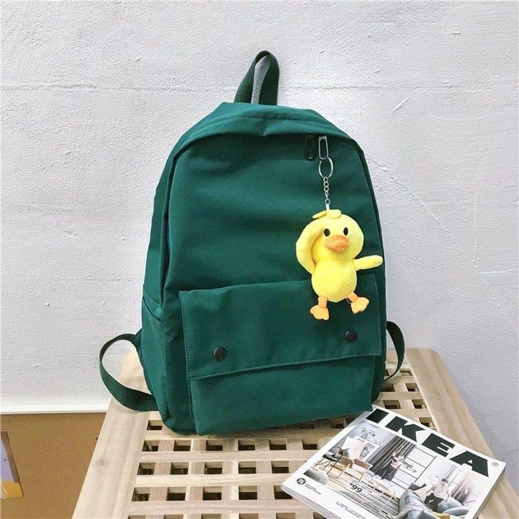 Double Shoulders School Bag Travel Backpack Bag with Duck Doll Pendant (Green)
