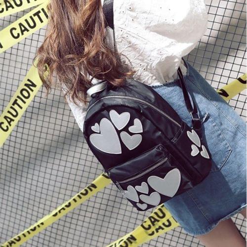 Hearts Pattern Double Shoulders School Bag Travel Backpack Bag (Silver)
