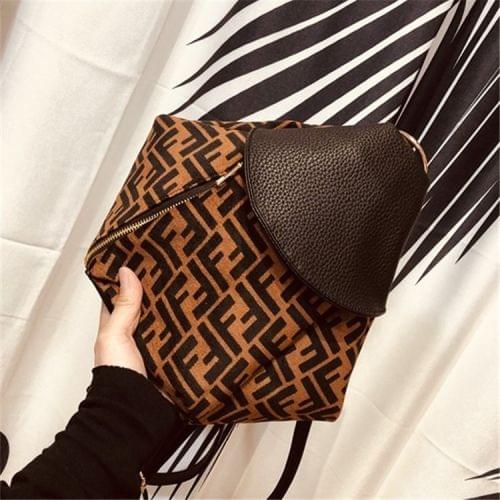 Fashion PU Leather Ladies Crossbody Bag Casual Handbag Double Shoulder Bag (Brown)