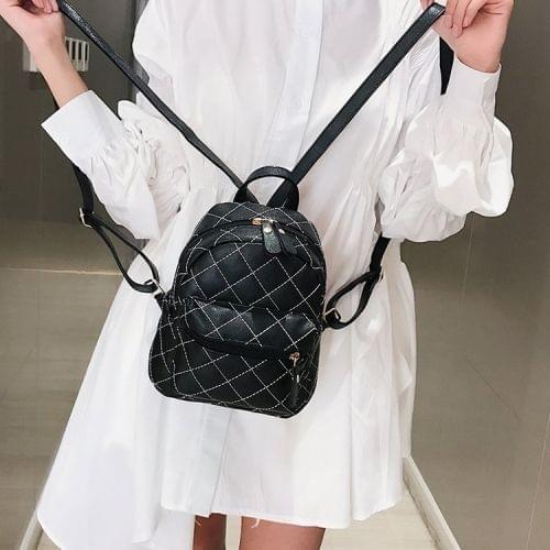 Lingge Embroidered Line Gradient Color Double Shoulders Bag Casual Mini Travel Backpack (Black)