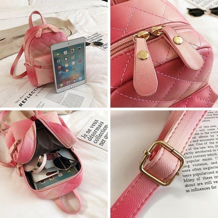 Lingge Embroidered Line Gradient Color Double Shoulders Bag Casual Mini Travel Backpack (Black)