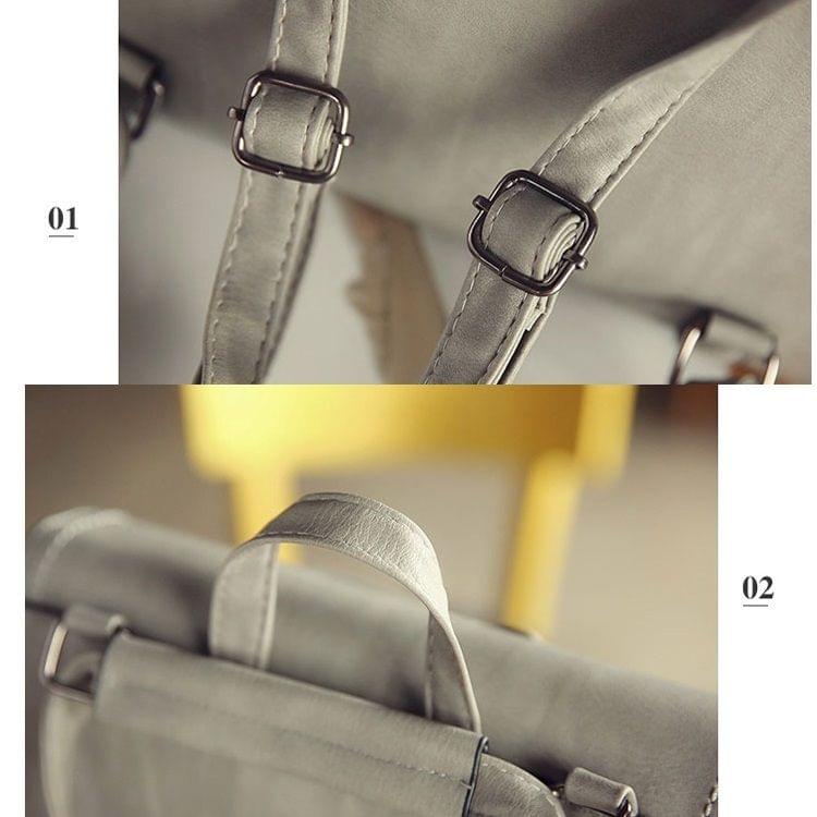 Shoelace Tassel PU Leather Double Shoulders Bag Ladies Handbag (Grey)
