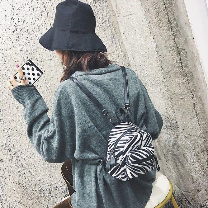Animal Grain Fashion Plush Double Shoulders Bag Ladies Handbag (Zebra)