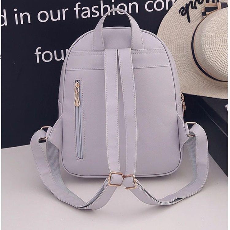 PU Leather Double Shoulders School Bag Travel Backpack Bag with Bear Doll Pendant (Gray)