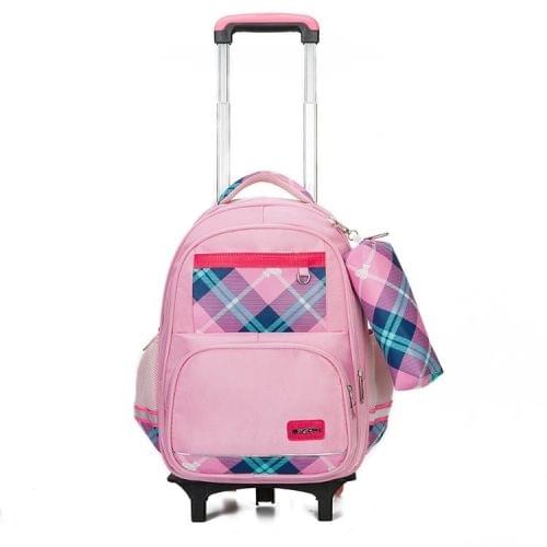 Lovely Double Shoulders School Bag Two-wheeled Rod Backpack Bag with Pen Bag