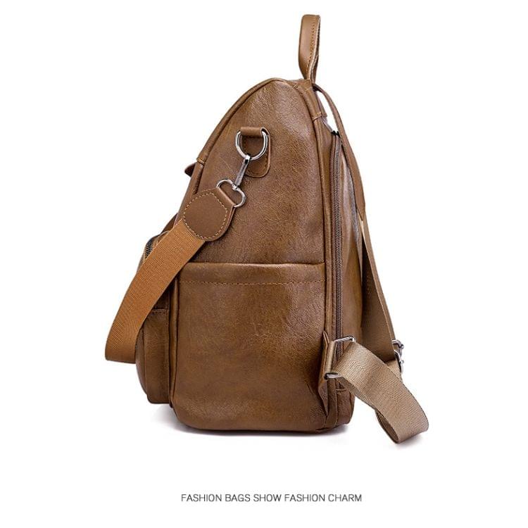 Casual Shoulder PU Leather Backpack Ladies Messenger Bag with Plush Ball (Brown)