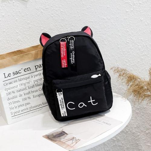Animal Ears Style Double Zipper Design Double Shoulders School Bag Travel Backpack Bag (Color:Black Size: + Cat)