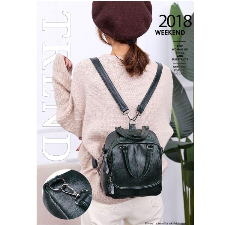 Fashion PU Leather Ladies Multi-function Backpack Handbag Shoulder Bag (Green)