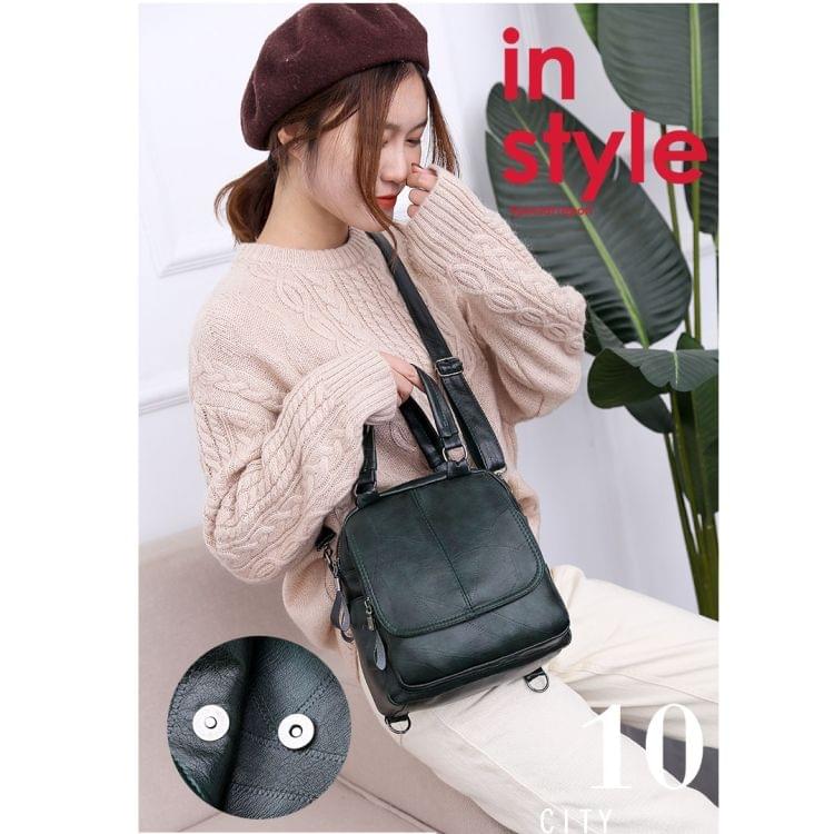 Fashion PU Leather Ladies Multi-function Backpack Handbag Shoulder Bag (Green)
