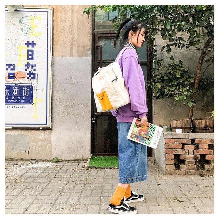 Leisure Fashion Canvas Backpack Handbag(White)