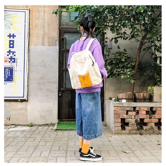 Leisure Fashion Canvas Backpack Handbag(White)