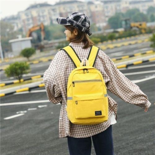 Reflective Strip Zipper Nylon Double Shoulders School Bag Travel Backpack Bag (Yellow)