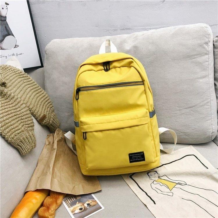 Reflective Strip Zipper Nylon Double Shoulders School Bag Travel Backpack Bag (Yellow)