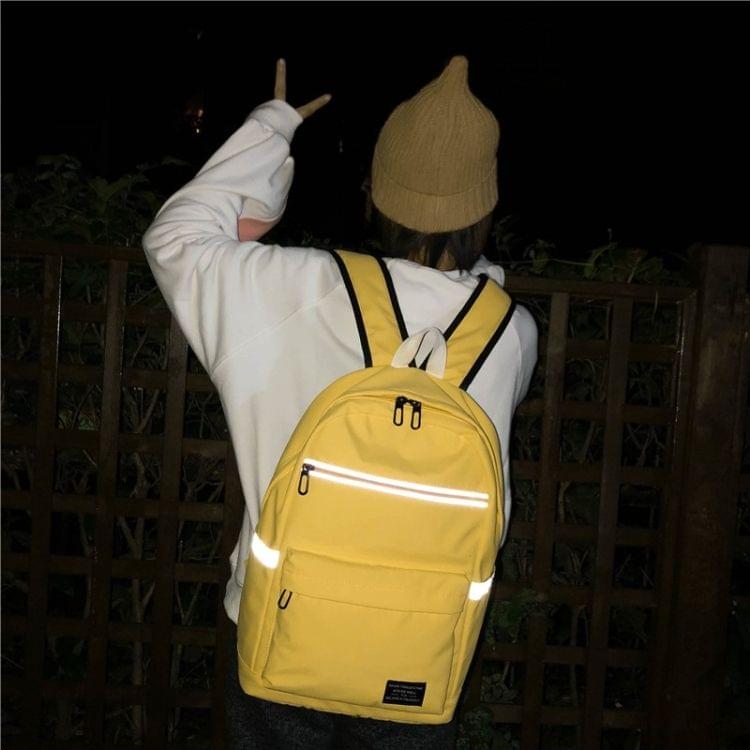 Reflective Strip Zipper Nylon Double Shoulders School Bag Travel Backpack Bag (Yellow)