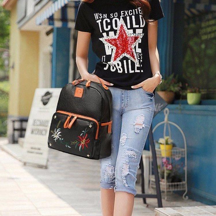 Multi-function Leisure Fashion Double Shoulders Bag Backpack (Black)