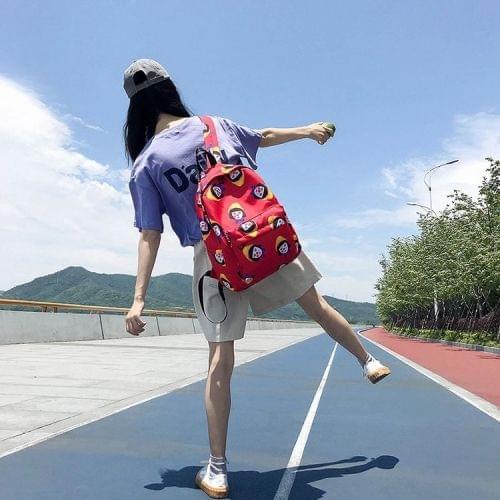 Clown Pattern Double Shoulders School Bag Travel Backpack Bag (Red)